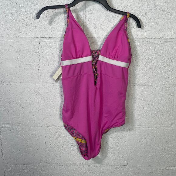 Jessica Simpson Shine Bright Lace Front 1 Piece Swimsuit Tulip Multi Medium - Picture 11 of 12